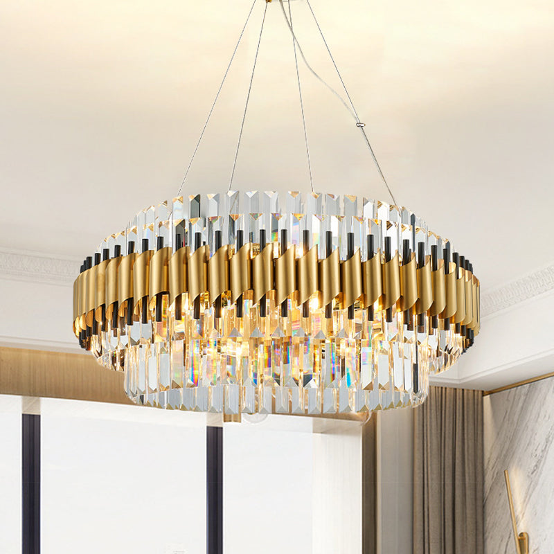 Contemporary Crystal Round Pendant Light - 12/16-Light Golden Chandelier