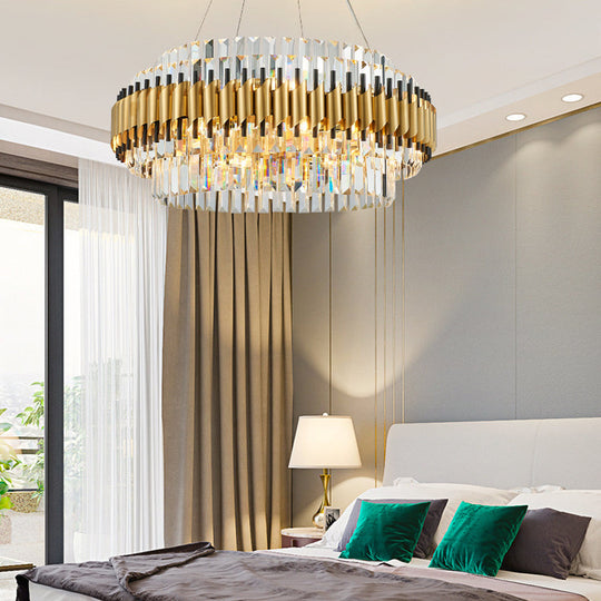 Contemporary Crystal Round Pendant Light - 12/16-Light Golden Chandelier