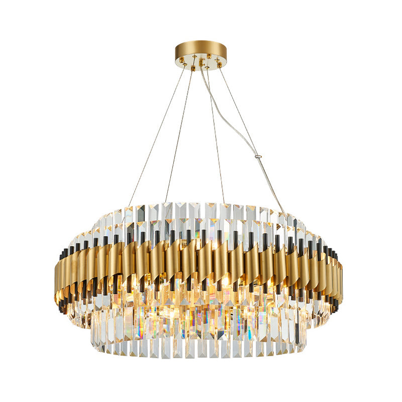 Contemporary Crystal Round Pendant Light - 12/16-Light Golden Chandelier