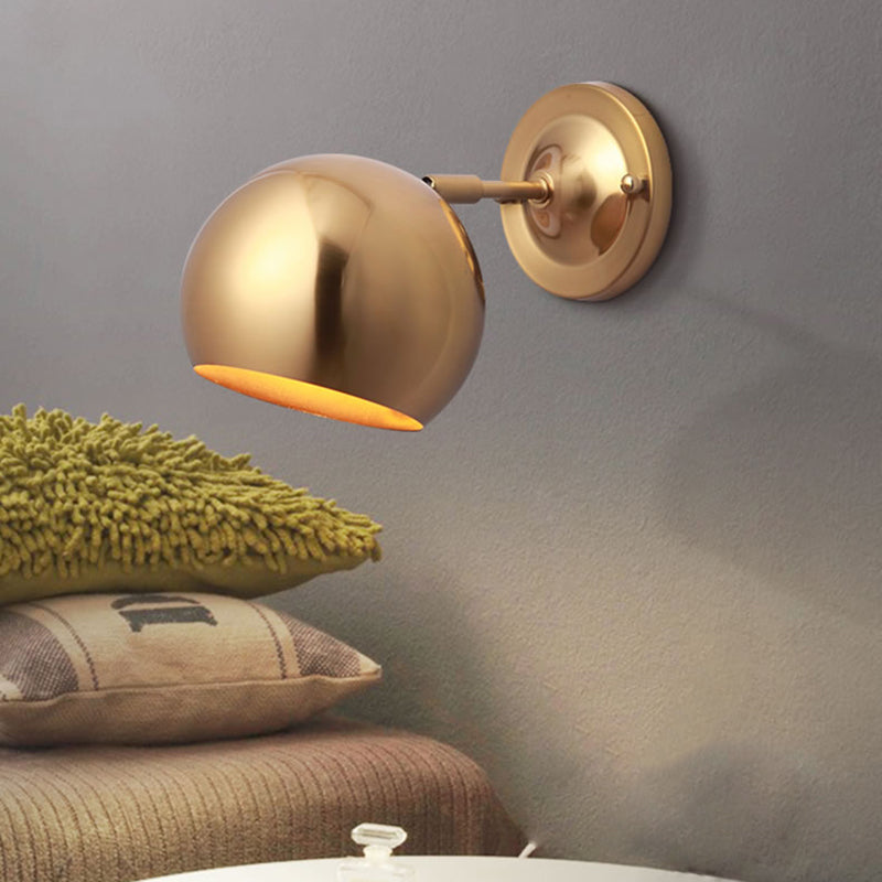 Minimalist Wall Mount Sconce - Single Light Iron Gold Finish Dome Lamp