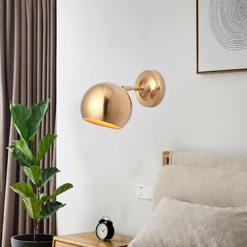 Minimalist Wall Mount Sconce - Single Light Iron Gold Finish Dome Lamp