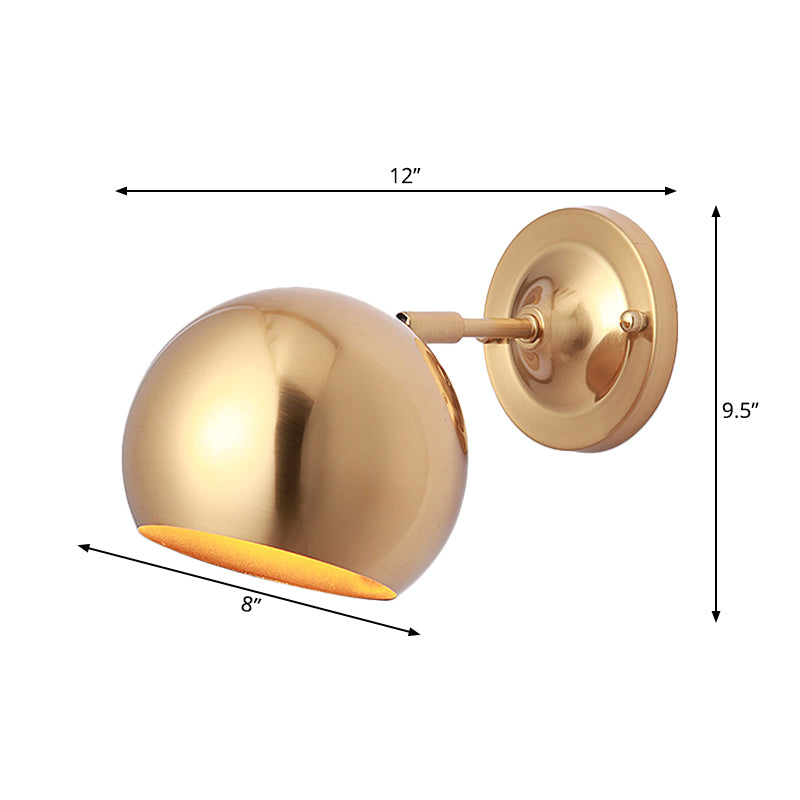 Minimalist Wall Mount Sconce - Single Light Iron Gold Finish Dome Lamp