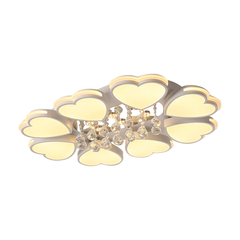 Modern Heart Shape Ceiling Light: Acrylic & Crystal Drop 8-Head Led Flush Mount (Warm/White)