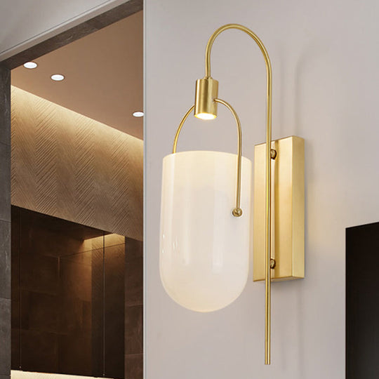 Modern Gold Finish Gooseneck Wall Lamp With Metallic Sconce Fixture