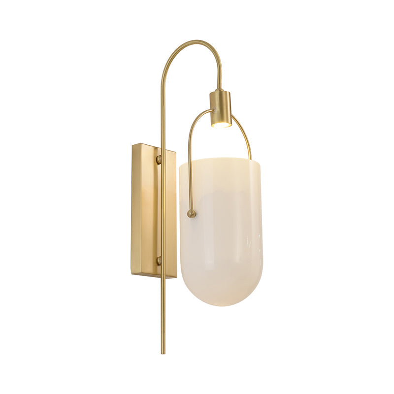 Modern Gold Finish Gooseneck Wall Lamp With Metallic Sconce Fixture