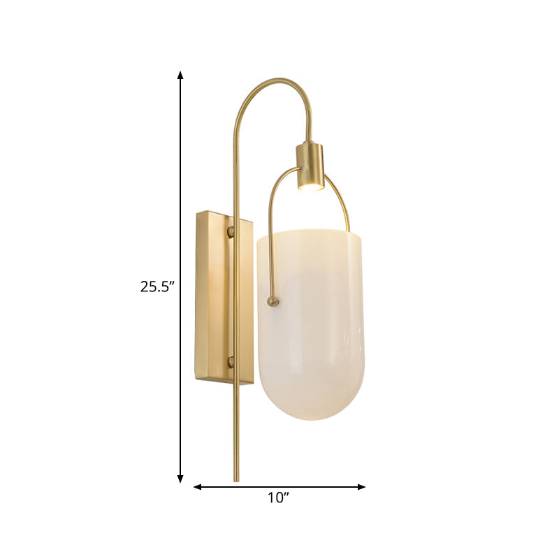 Modern Gold Finish Gooseneck Wall Lamp With Metallic Sconce Fixture