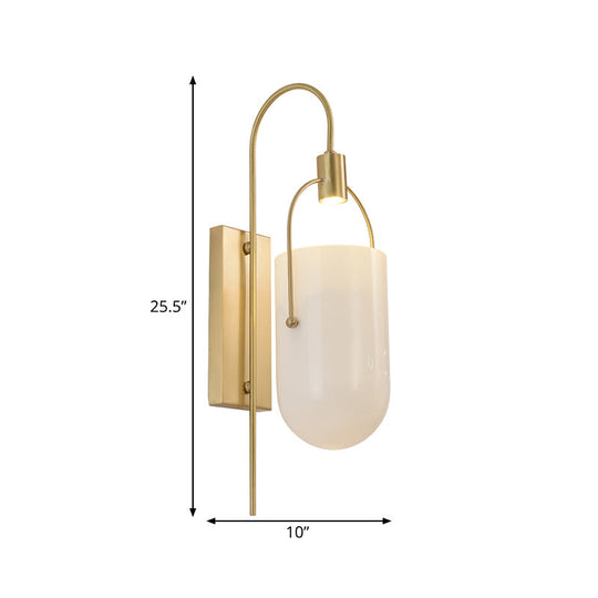 Modern Gold Finish Gooseneck Wall Lamp With Metallic Sconce Fixture