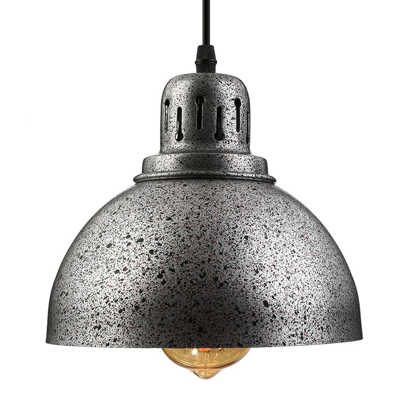 Rustic Industrial Domed Hanging Lamp - 1 Light Wrought Iron Ceiling Fixture - Dark Grey/Light Grey