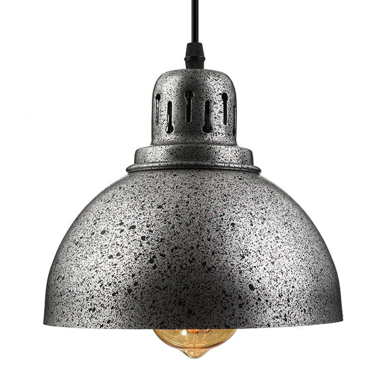 Rustic Industrial Domed Hanging Lamp - 1 Light Wrought Iron Ceiling Fixture - Dark Grey/Light Grey