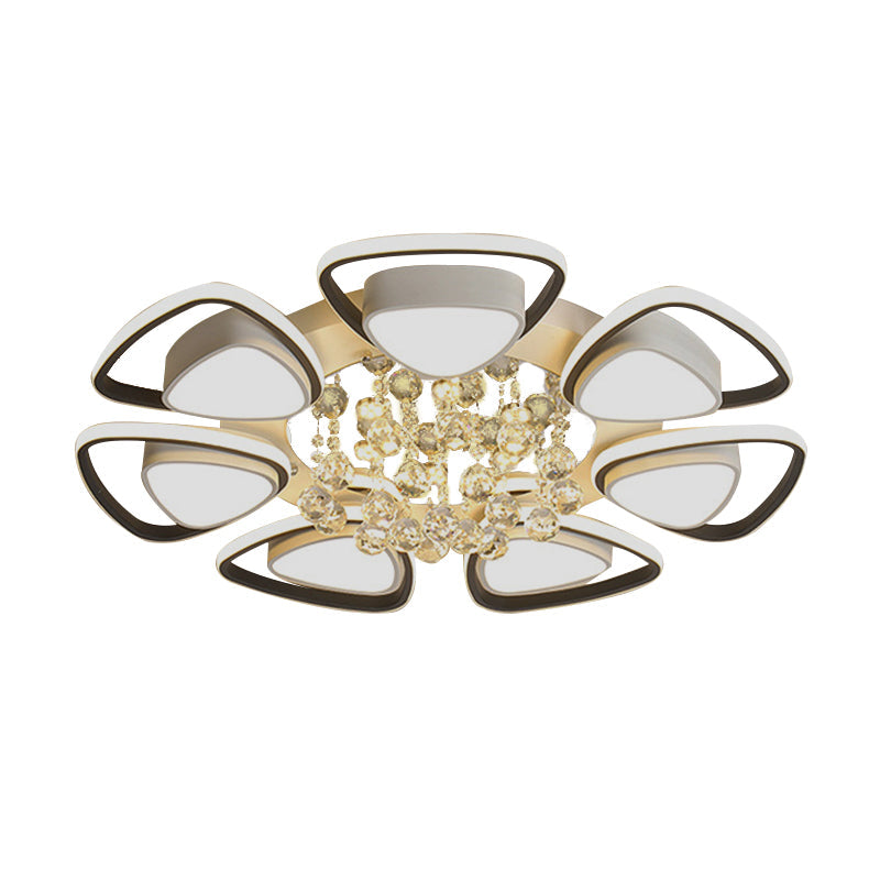 Contemporary Led Ceiling Flush Mount With Metal Petals Crystal Draping Black & White Design