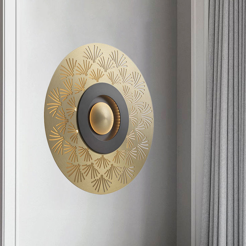 Gold Metal Flush Mount Wall Sconce For Bedroom - Colonial Led Round Lighting / C