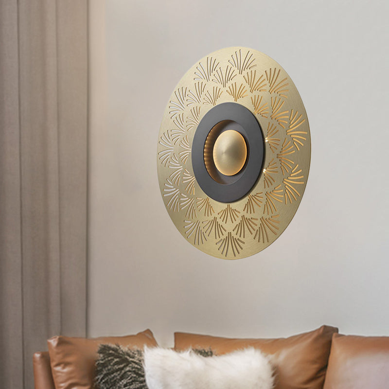 Gold Metal Flush Mount Wall Sconce For Bedroom - Colonial Led Round Lighting