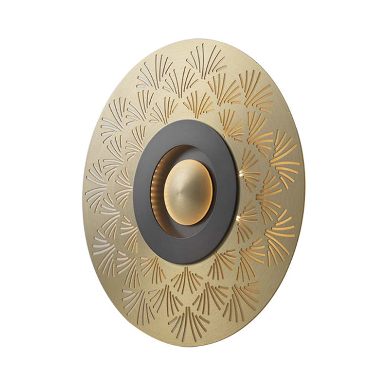 Gold Metal Flush Mount Wall Sconce For Bedroom - Colonial Led Round Lighting