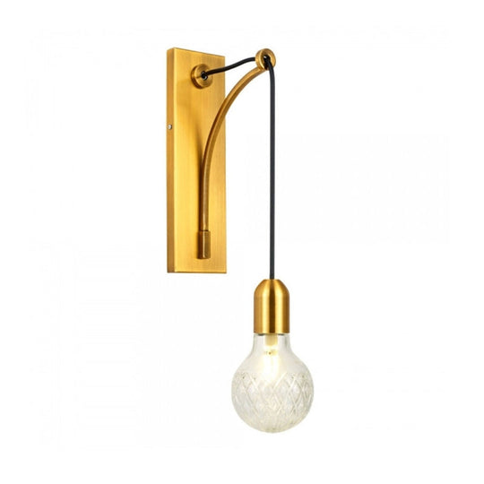 Minimalist Wall Sconce: Clear Glass Lattice With Gold Metal Backplate