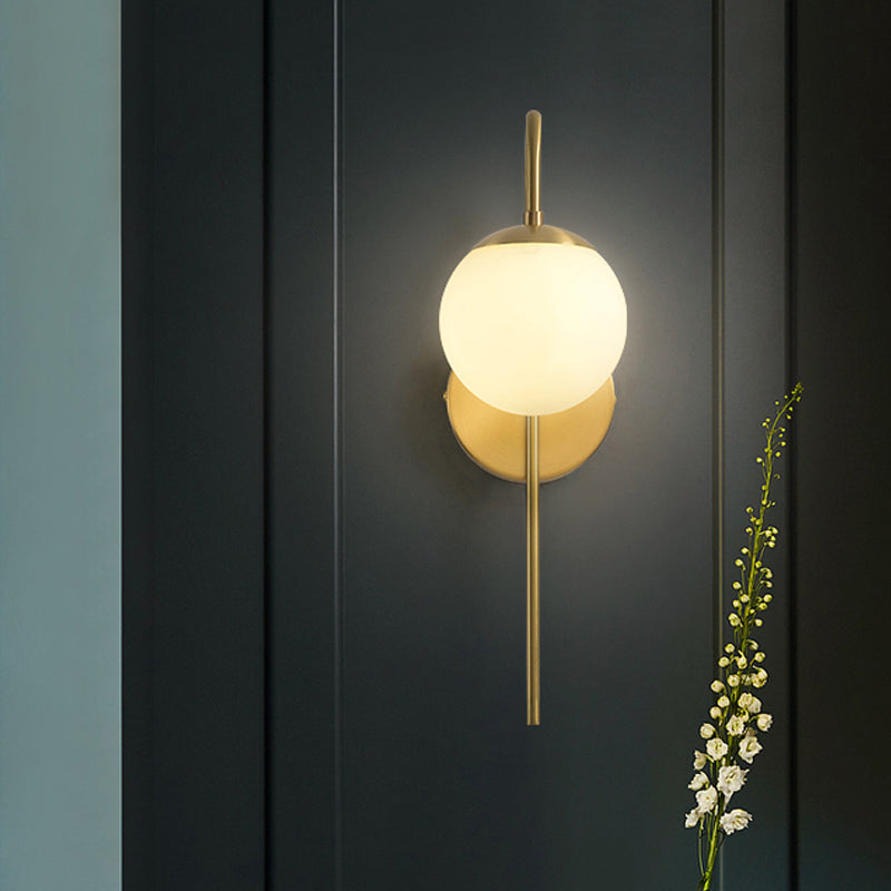 Minimal Frosted Glass Sphere Wall Sconce With Gold Gooseneck Arm - White Lighting Fixture