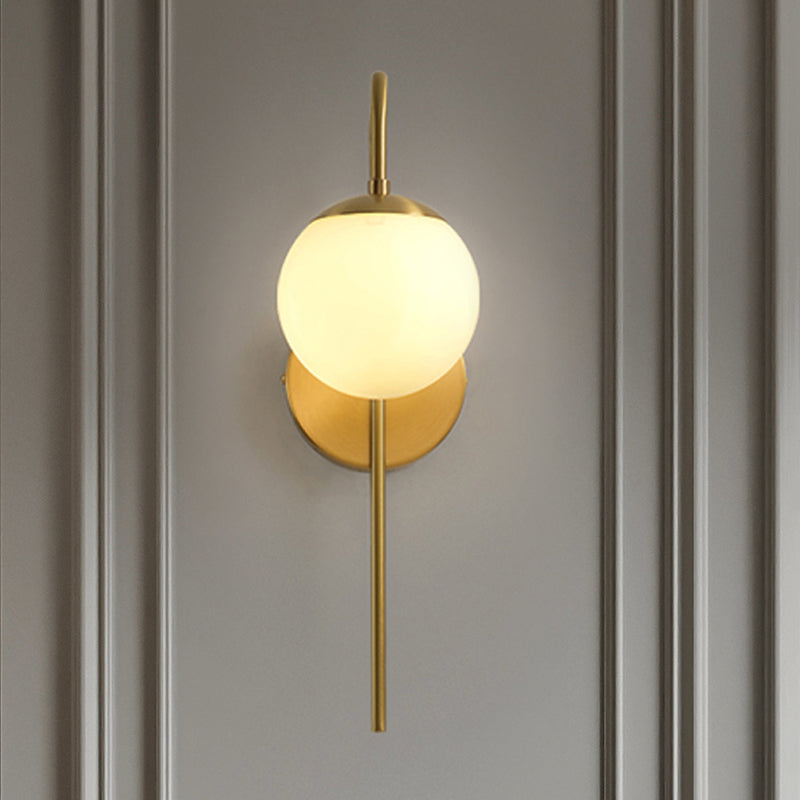 Minimal Frosted Glass Sphere Wall Sconce With Gold Gooseneck Arm - White Lighting Fixture