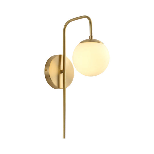 Minimal Frosted Glass Sphere Wall Sconce With Gold Gooseneck Arm - White Lighting Fixture