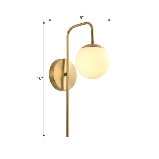 Minimal Frosted Glass Sphere Wall Sconce With Gold Gooseneck Arm - White Lighting Fixture