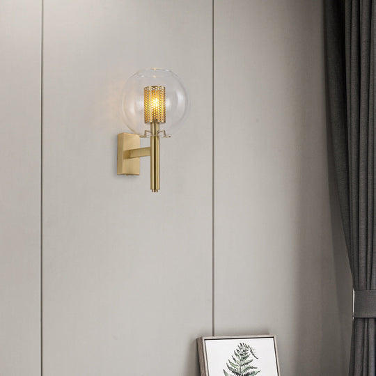 Minimal Gold Brass Wall Sconce - Cylindrical Mesh Design Mounted Light