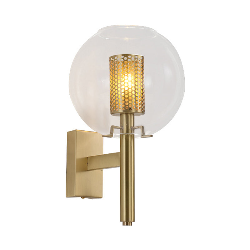 Minimal Gold Brass Wall Sconce - Cylindrical Mesh Design Mounted Light