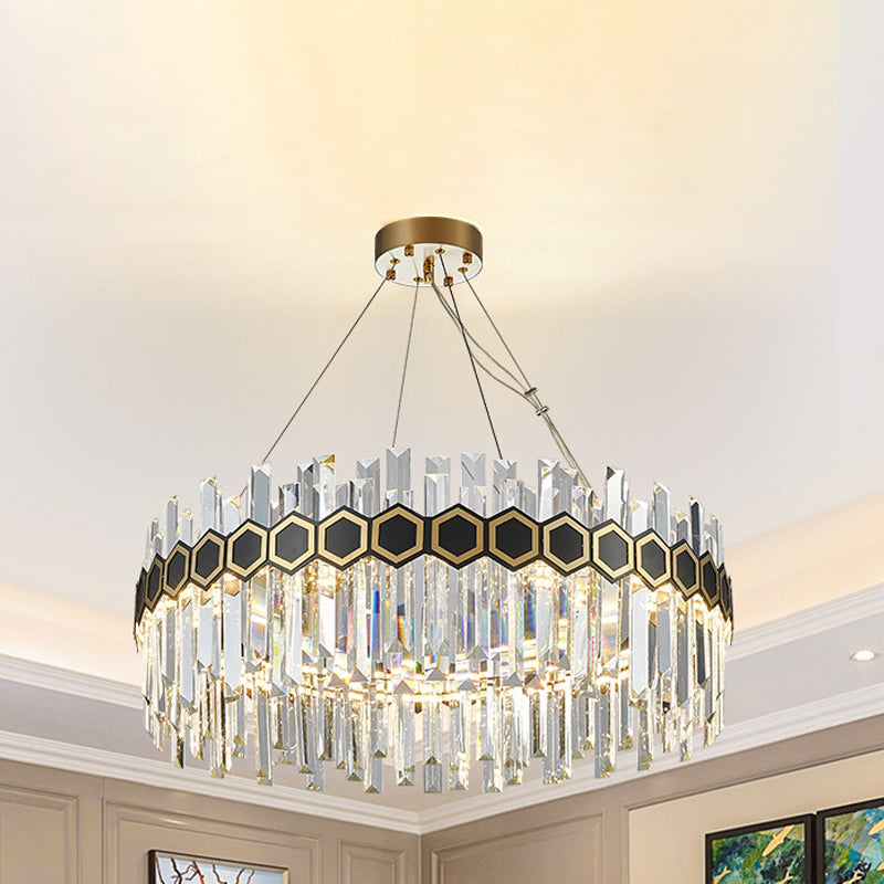 Lustre à suspension conique en cristal de glaçons à LED - Plafonnier noir moderniste, 23,5"/31,5" W