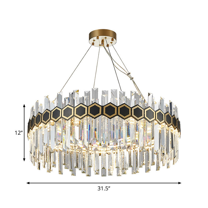 Lustre à suspension conique en cristal de glaçons à LED - Plafonnier noir moderniste, 23,5"/31,5" W