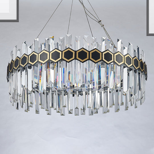 Lustre à suspension conique en cristal de glaçons à LED - Plafonnier noir moderniste, 23,5"/31,5" W