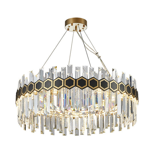 Lustre à suspension conique en cristal de glaçons à LED - Plafonnier noir moderniste, 23,5"/31,5" W