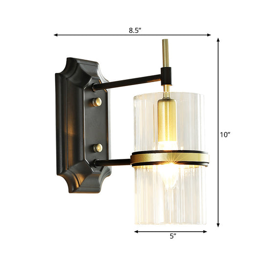 Contemporary Black Iron Wall Lamp With Clear Glass Shade - 1 Bulb Circular Sconce Lighting