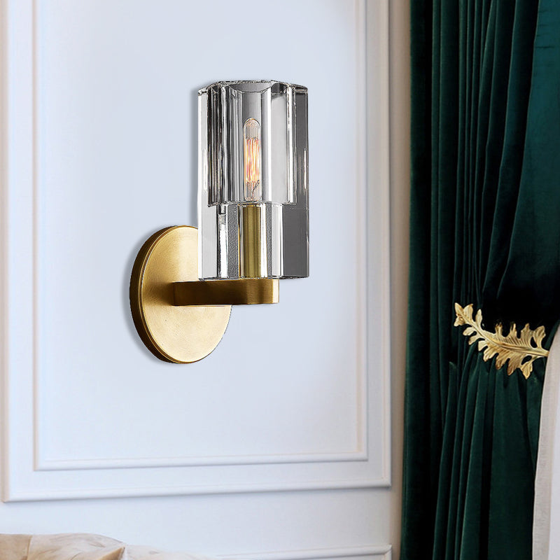 Minimalist Gold Crystal Wall Sconce - Clear Faceted 1-Light Fixture