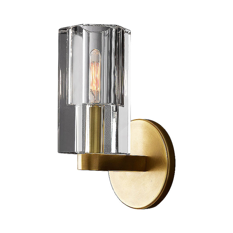 Minimalist Gold Crystal Wall Sconce - Clear Faceted 1-Light Fixture