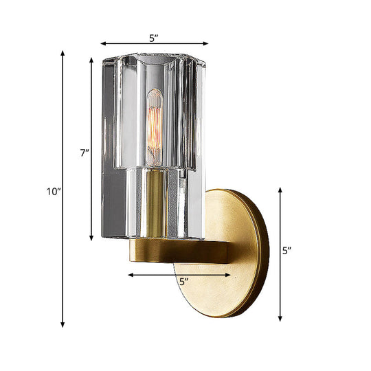 Minimalist Gold Crystal Wall Sconce - Clear Faceted 1-Light Fixture