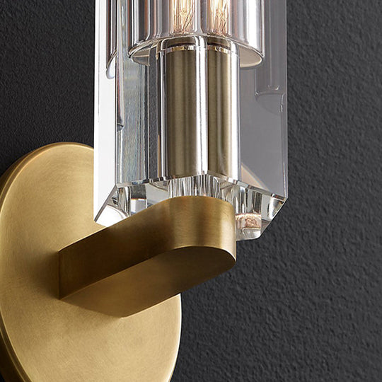 Minimalist Gold Crystal Wall Sconce - Clear Faceted 1-Light Fixture