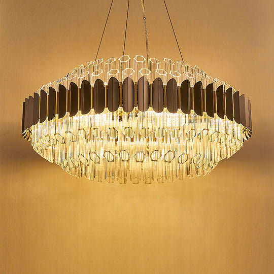 Lustre tubulaire gris moderne : plafonnier suspendu en cristal prismatique à 12 lumières