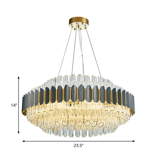 Lustre tubulaire gris moderne : plafonnier suspendu en cristal prismatique à 12 lumières