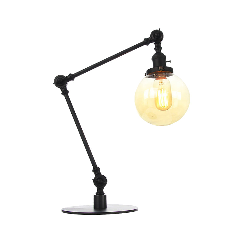 Industrial Global Table Lamp - Amber/Clear Glass Adjustable Arm Black/Brass Finish Restaurant