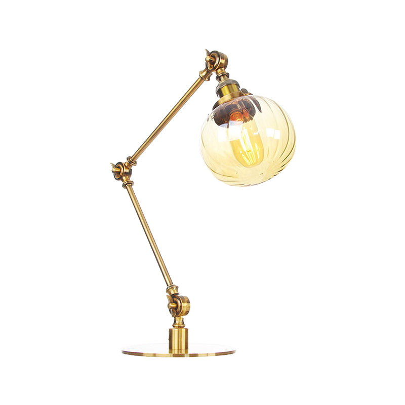 Industrial Global Table Lamp - Amber/Clear Glass Adjustable Arm Black/Brass Finish Restaurant