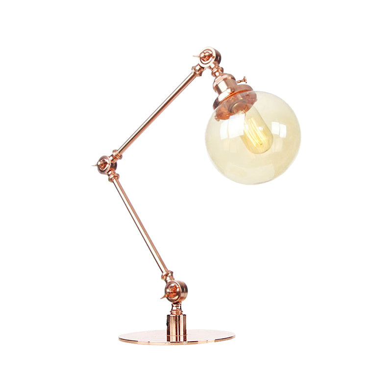 Industrial Global Table Lamp - Amber/Clear Glass Adjustable Arm Black/Brass Finish Restaurant