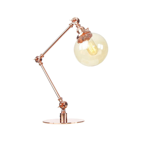 Industrial Global Table Lamp - Amber/Clear Glass Adjustable Arm Black/Brass Finish Restaurant