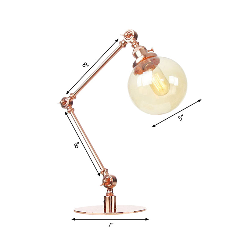 Industrial Global Table Lamp - Amber/Clear Glass Adjustable Arm Black/Brass Finish Restaurant