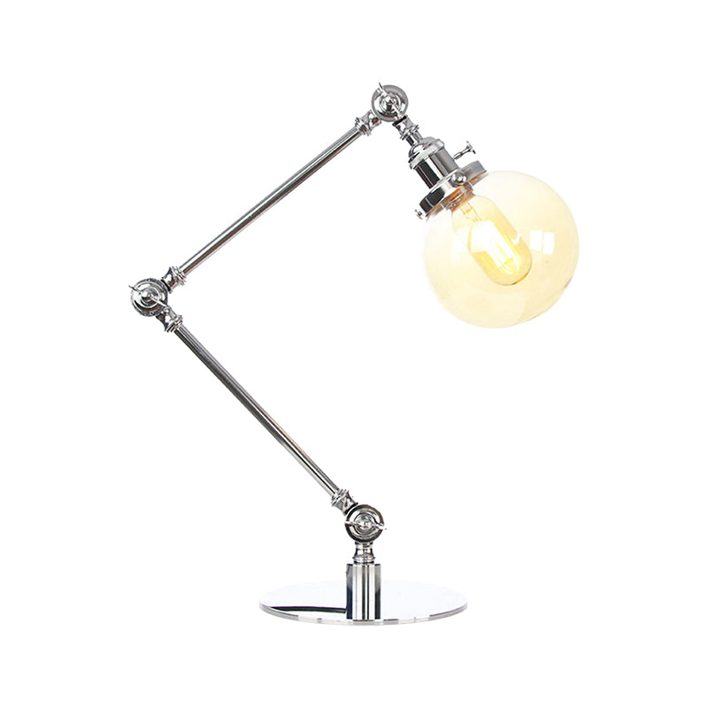 Industrial Global Table Lamp - Amber/Clear Glass Adjustable Arm Black/Brass Finish Restaurant