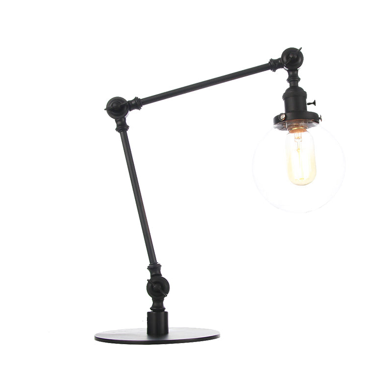 Industrial Global Table Lamp - Amber/Clear Glass Adjustable Arm Black/Brass Finish Restaurant