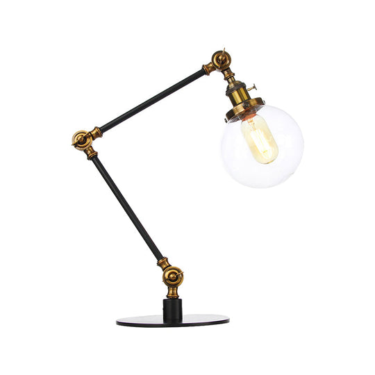 Industrial Global Table Lamp - Amber/Clear Glass Adjustable Arm Black/Brass Finish Restaurant