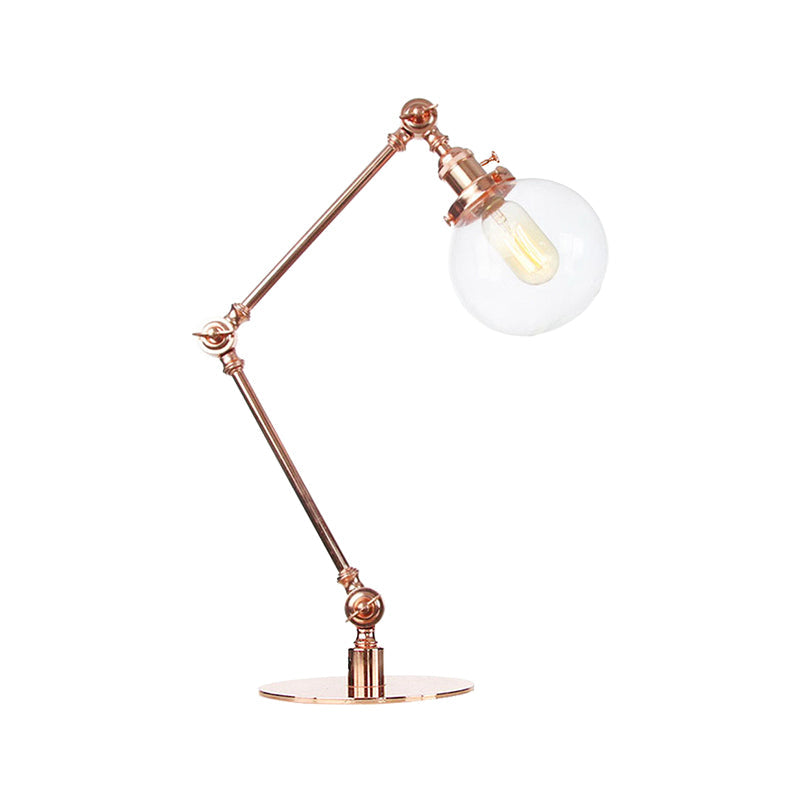 Industrial Global Table Lamp - Amber/Clear Glass Adjustable Arm Black/Brass Finish Restaurant