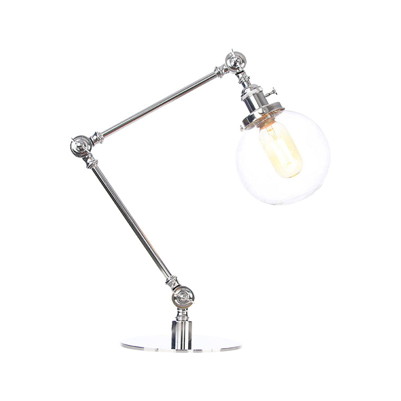 Industrial Global Table Lamp - Amber/Clear Glass Adjustable Arm Black/Brass Finish Restaurant