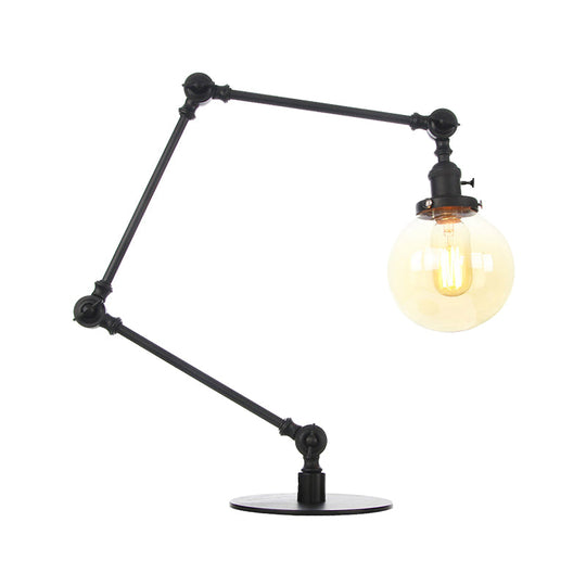 Industrial Global Table Lamp - Amber/Clear Glass Adjustable Arm Black/Brass Finish Restaurant