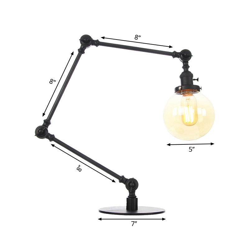 Industrial Global Table Lamp - Amber/Clear Glass Adjustable Arm Black/Brass Finish Restaurant