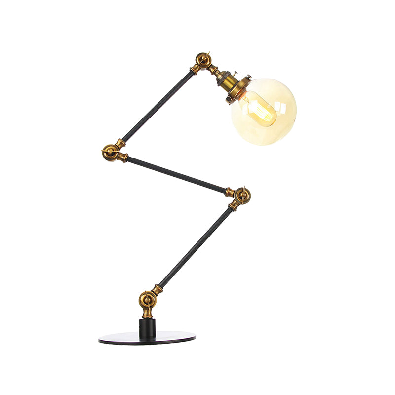 Industrial Global Table Lamp - Amber/Clear Glass Adjustable Arm Black/Brass Finish Restaurant