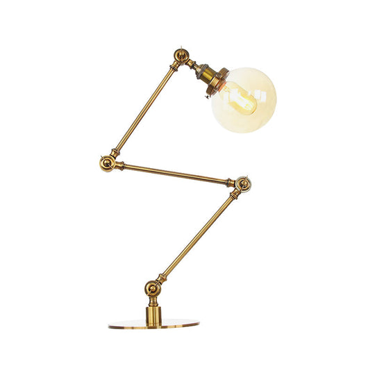 Industrial Global Table Lamp - Amber/Clear Glass Adjustable Arm Black/Brass Finish Restaurant