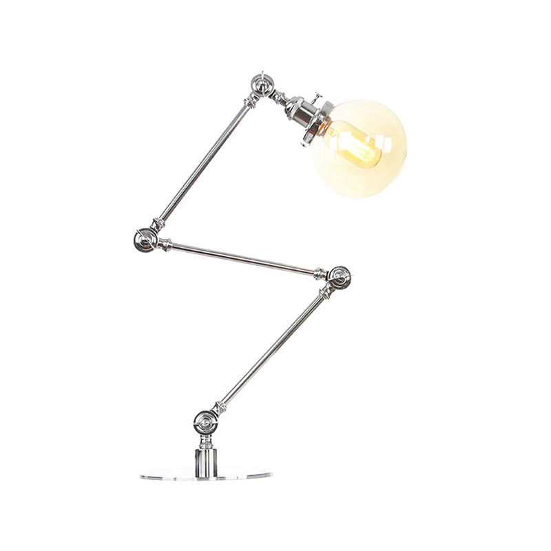 Industrial Global Table Lamp - Amber/Clear Glass Adjustable Arm Black/Brass Finish Restaurant